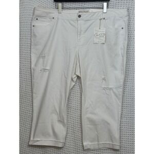Denim Girlfriend Curvy‎ Jean White Distressed Capri Pants 24W